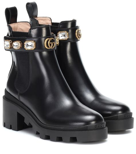 gucci helene leather ankle boots|Gucci embellished leather ankle boots.